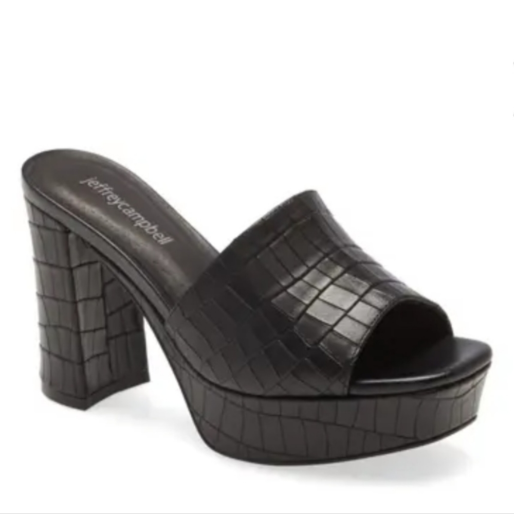 Jeffrey Campbell Magdalen black croc platform sandal. Size 7.5 Like new